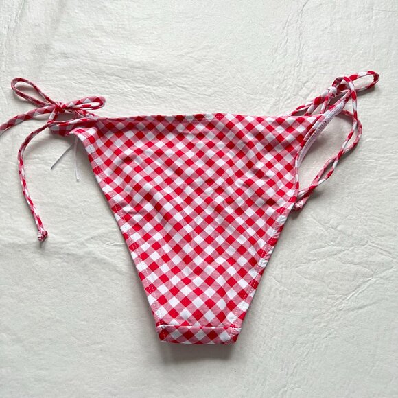 Betty Jade bikini bottoms XL red white gingham side tie plaid swimsuit string - Picture 2 of 3